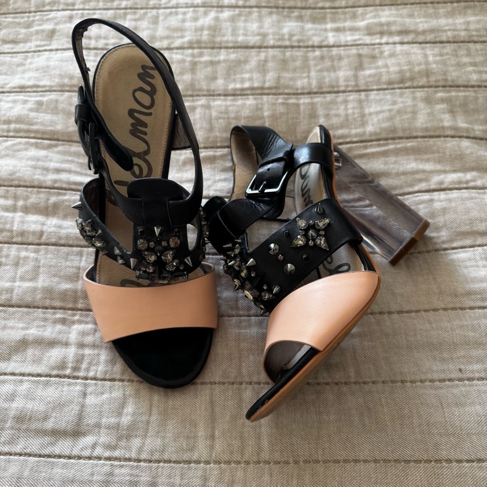 💙 Sam Edelman Yara Black, Blush, and Clear Studded Heels size 7